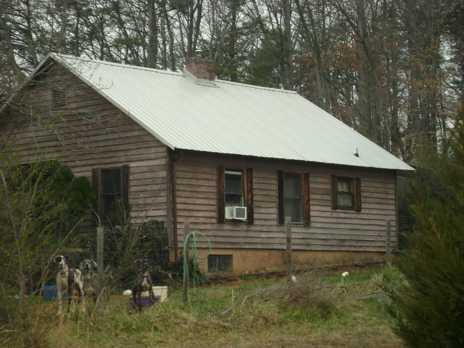 White metal roof on an old wood sided farmhouse, from a Metal Roof Installation job in Walla Walla